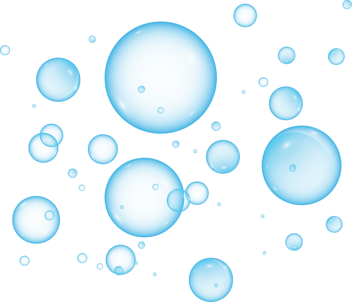 Realistic blue soap bubbles. Bubbles are located on a transparent background. Flying soap bubbles. PNG